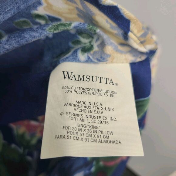 Wamsutta Set ( 2) King Pillow Shams Blue Floral Flowers piped Edge USA NEW - Picture 7 of 8